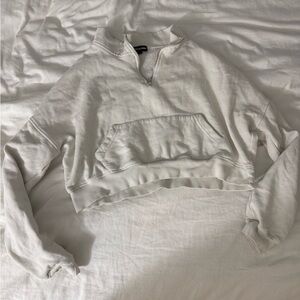 PrettyLittleThing Cream Quarter-Zip Fleece Sweatshirt